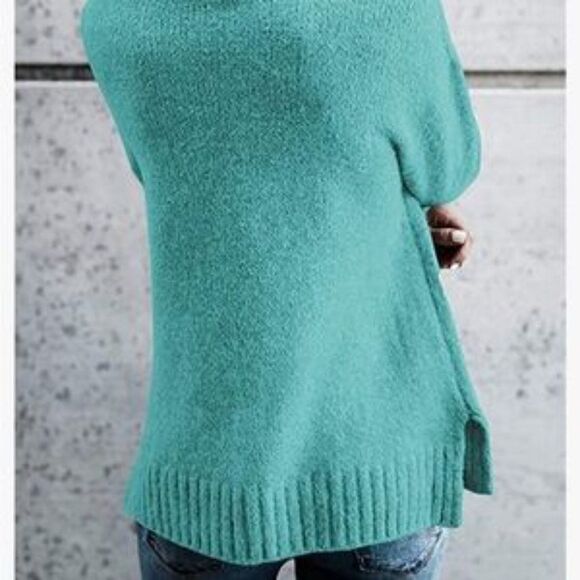 New Lake Blue Oversized Turtleneck Pullover Sweater - Picture 4 of 5